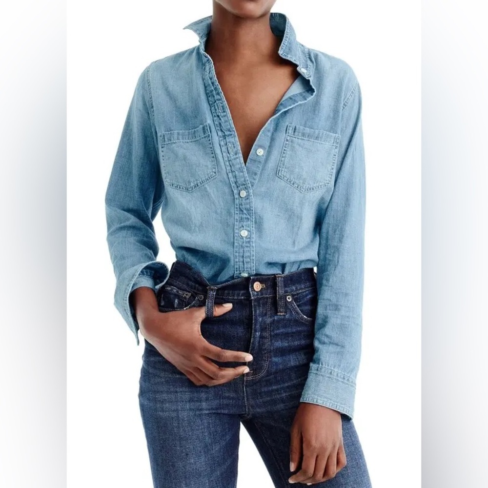 JCREW Everyday Chambray Button Up - Blue Denim or Blue Jean Collared Shirt